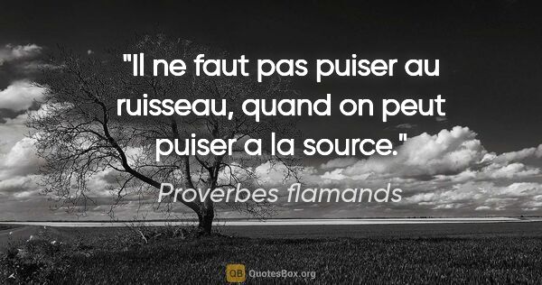 Proverbes flamands citation: "Il ne faut pas puiser au ruisseau, quand on peut puiser a la..."