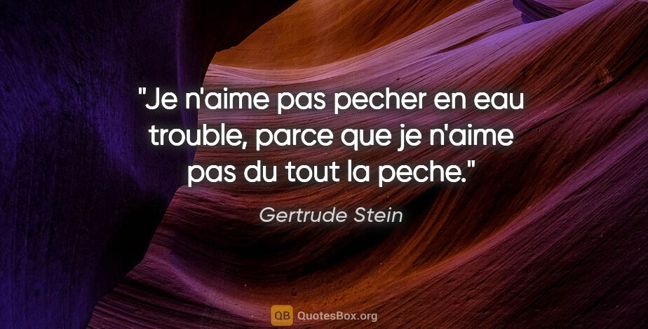 Gertrude Stein citation: "Je n'aime pas pecher en eau trouble, parce que je n'aime pas..."