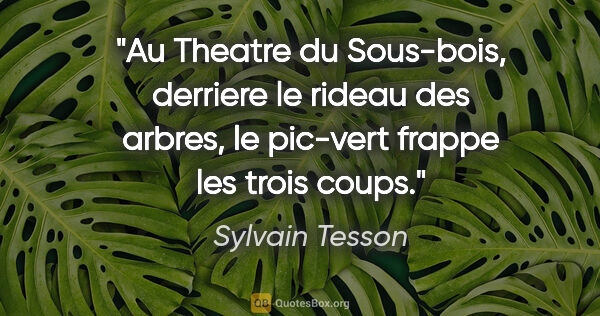 Sylvain Tesson citation: "Au Theatre du Sous-bois, derriere le rideau des arbres, le..."