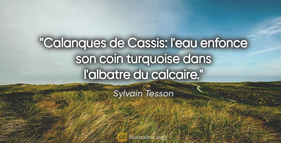 Sylvain Tesson citation: "Calanques de Cassis: l'eau enfonce son coin turquoise dans..."