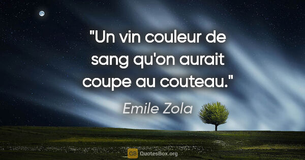 Emile Zola citation: "Un vin couleur de sang qu'on aurait coupe au couteau."