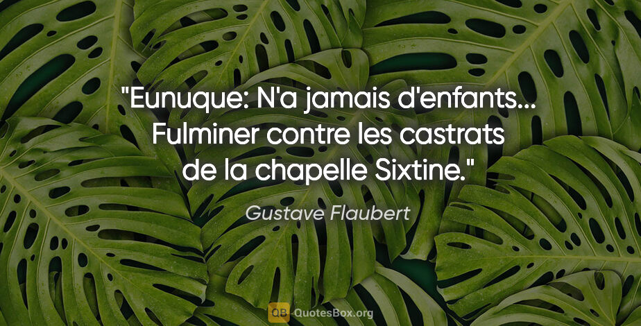 Gustave Flaubert citation: "Eunuque: N'a jamais d'enfants... Fulminer contre les castrats..."