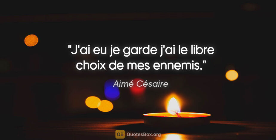 Aimé Césaire citation: "J'ai eu je garde j'ai le libre choix de mes ennemis."