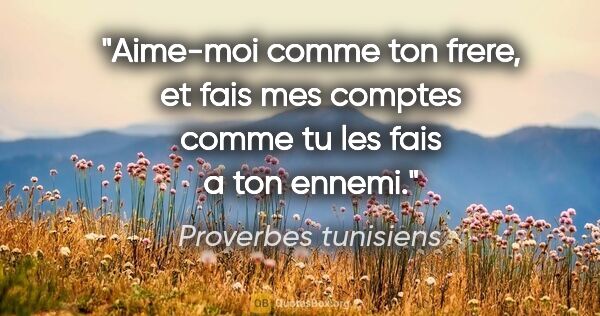 Proverbes tunisiens citation: "Aime-moi comme ton frere, et fais mes comptes comme tu les..."