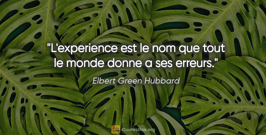 Elbert Green Hubbard citation: "L'experience est le nom que tout le monde donne a ses erreurs."