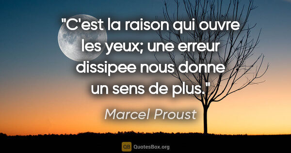 Marcel Proust citation: "C'est la raison qui ouvre les yeux; une erreur dissipee nous..."