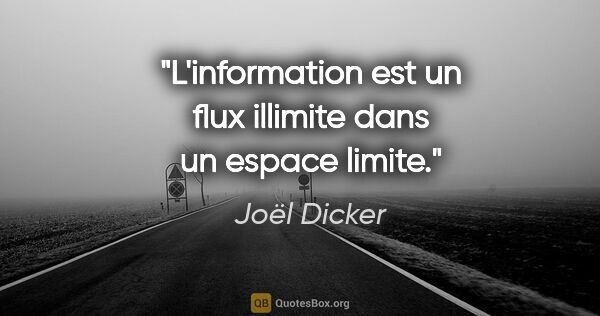 Joël Dicker citation: "L'information est un flux illimite dans un espace limite."