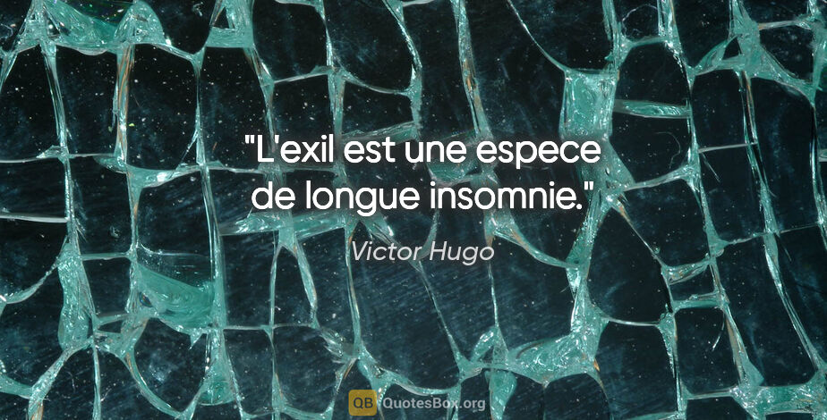 Victor Hugo citation: "L'exil est une espece de longue insomnie."