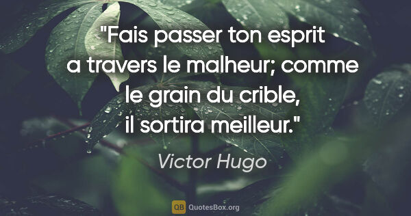 Victor Hugo citation: "Fais passer ton esprit a travers le malheur; comme le grain du..."