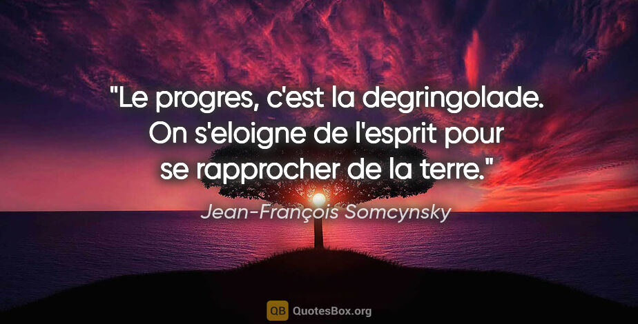 Jean-François Somcynsky citation: "Le progres, c'est la degringolade. On s'eloigne de l'esprit..."