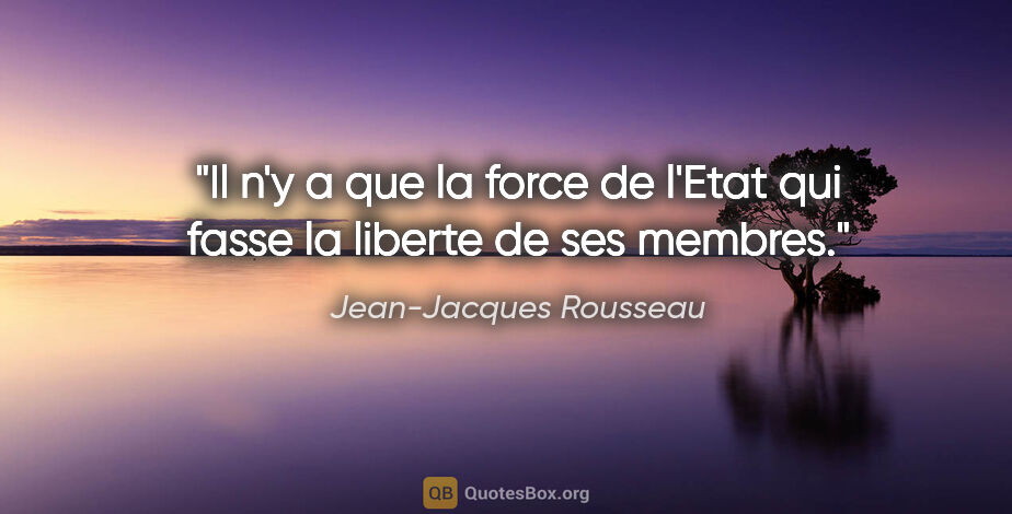 Jean-Jacques Rousseau citation: "Il n'y a que la force de l'Etat qui fasse la liberte de ses..."