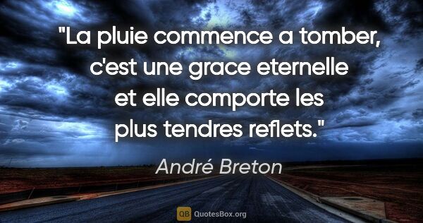 André Breton citation: "La pluie commence a tomber, c'est une grace eternelle et elle..."