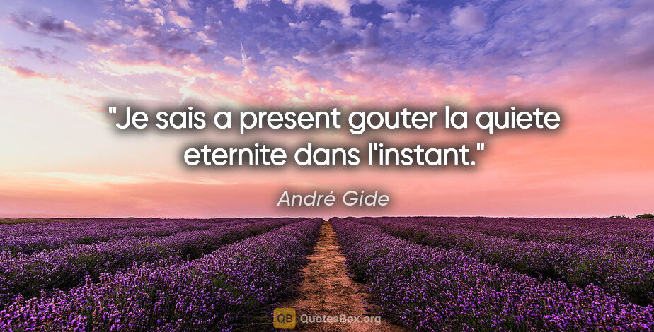 André Gide citation: "Je sais a present gouter la quiete eternite dans l'instant."