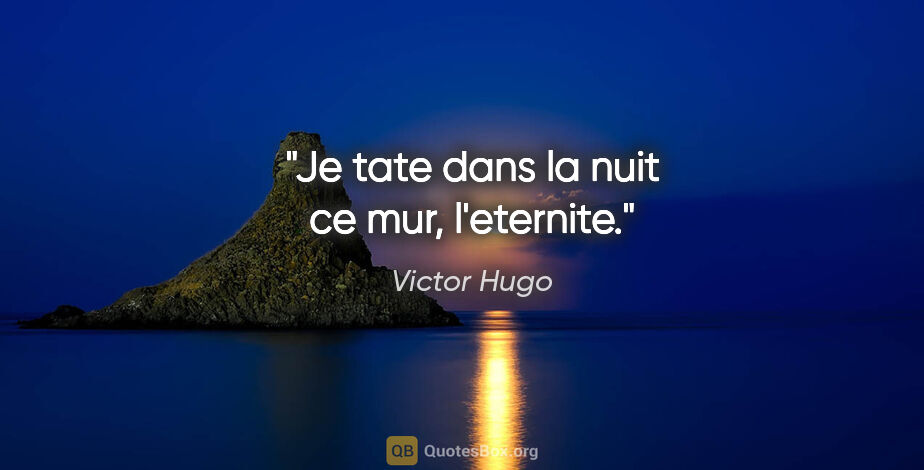 Victor Hugo citation: "Je tate dans la nuit ce mur, l'eternite."