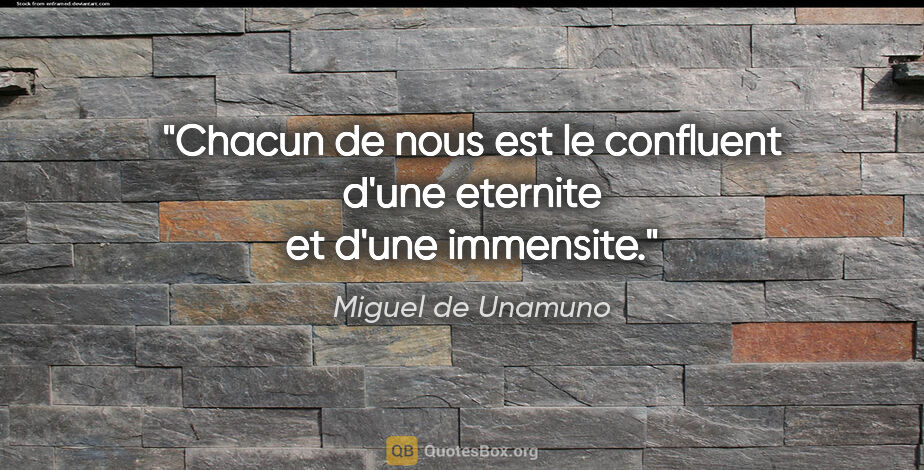 Miguel de Unamuno citation: "Chacun de nous est le confluent d'une eternite et d'une..."