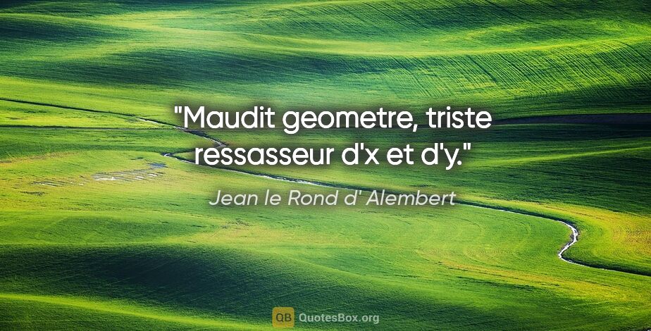 Jean le Rond d' Alembert citation: "Maudit geometre, triste ressasseur d'x et d'y."