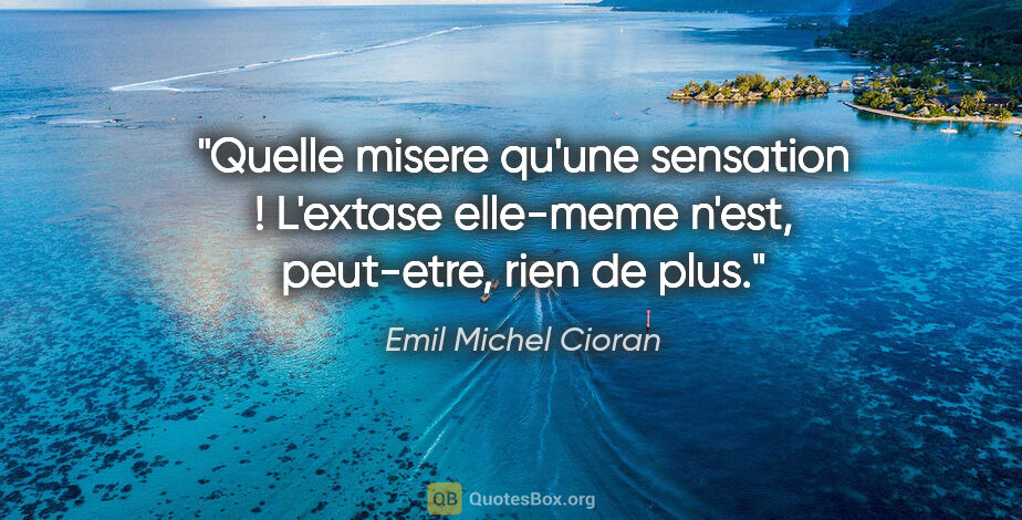 Emil Michel Cioran citation: "Quelle misere qu'une sensation ! L'extase elle-meme n'est,..."