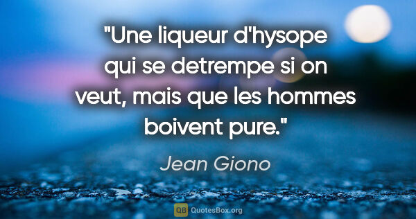 Jean Giono citation: "Une liqueur d'hysope qui se detrempe si on veut, mais que les..."