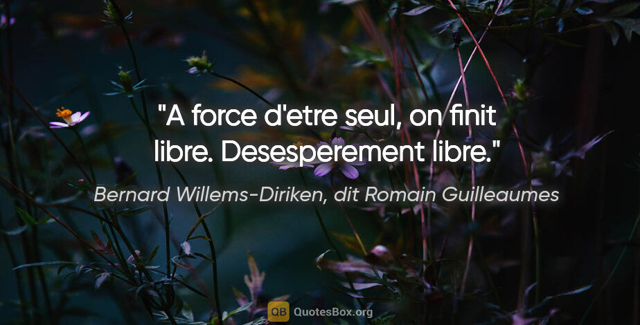 Bernard Willems-Diriken, dit Romain Guilleaumes citation: "A force d'etre seul, on finit libre. Desesperement libre."