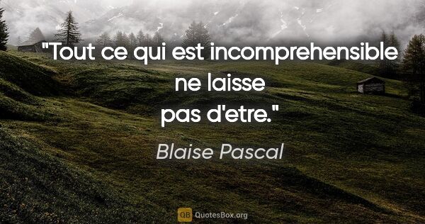 Blaise Pascal citation: "Tout ce qui est incomprehensible ne laisse pas d'etre."