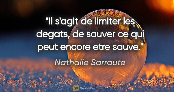 Nathalie Sarraute citation: "Il s'agit de limiter les degats, de sauver ce qui peut encore..."