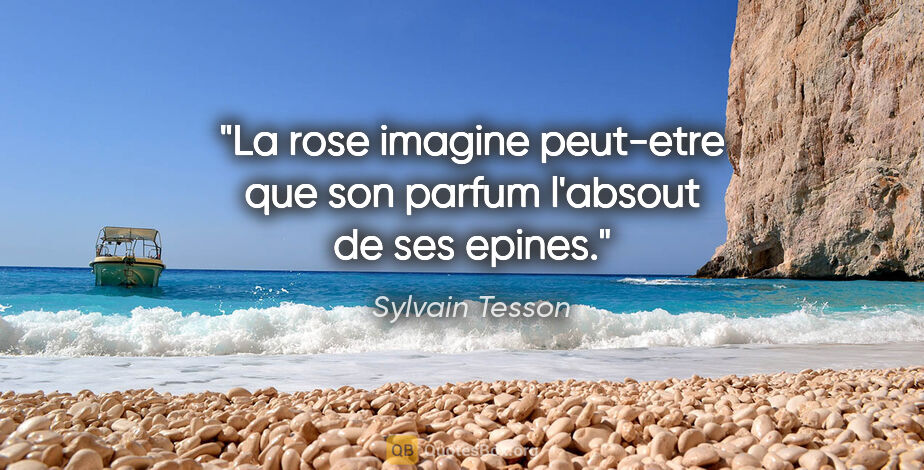 Sylvain Tesson citation: "La rose imagine peut-etre que son parfum l'absout de ses epines."