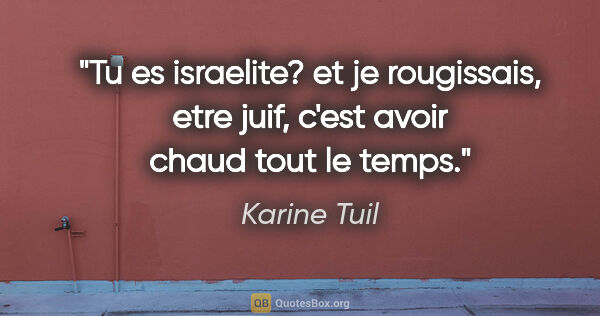 Karine Tuil citation: "Tu es israelite? et je rougissais, etre juif, c'est avoir..."