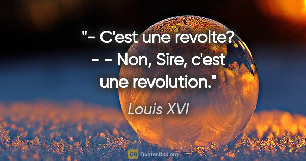 Louis XVI citation: "- C'est une revolte? - - Non, Sire, c'est une revolution."