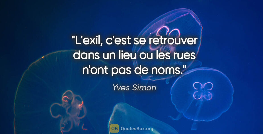 Yves Simon citation: "L'exil, c'est se retrouver dans un lieu ou les rues n'ont pas..."