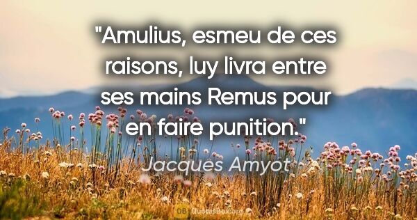 Jacques Amyot citation: "Amulius, esmeu de ces raisons, luy livra entre ses mains Remus..."
