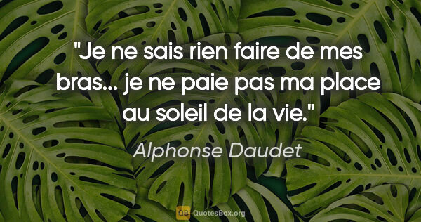 Alphonse Daudet citation: "Je ne sais rien faire de mes bras... je ne paie pas ma place..."