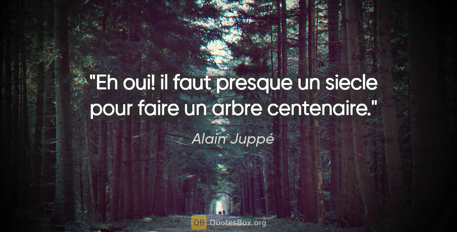 Alain Juppé citation: "Eh oui! il faut presque un siecle pour faire un arbre centenaire."