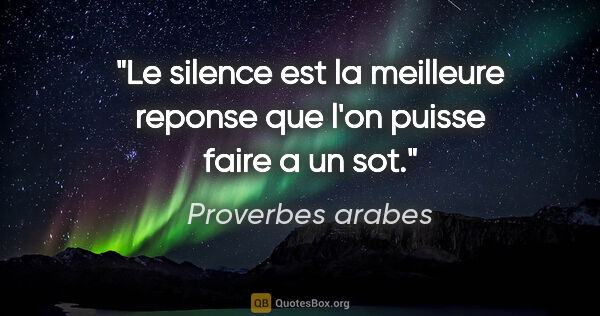 Proverbes arabes citation: "Le silence est la meilleure reponse que l'on puisse faire a un..."