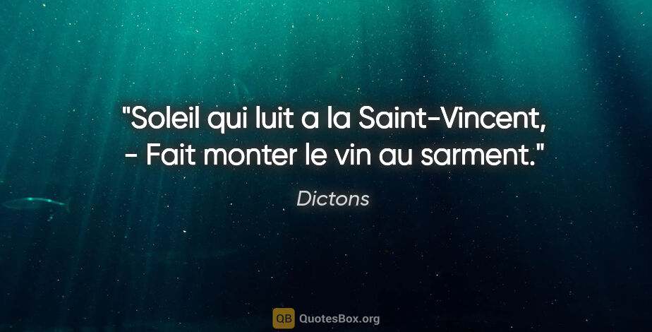 Dictons citation: "Soleil qui luit a la Saint-Vincent, - Fait monter le vin au..."