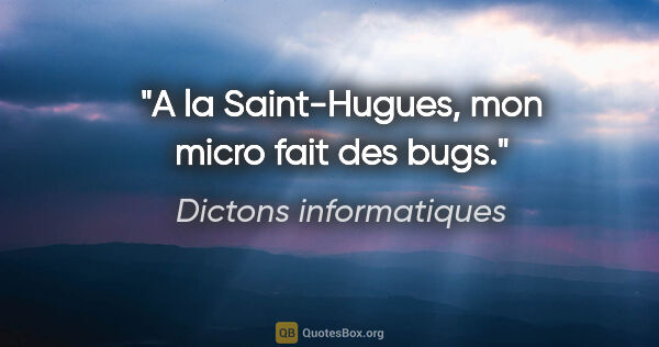 Dictons informatiques citation: "A la Saint-Hugues, mon micro fait des bugs."