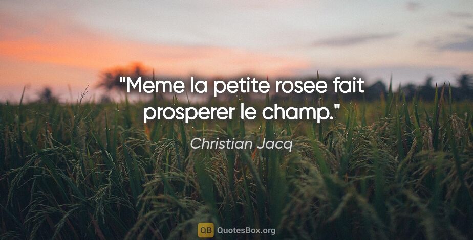 Christian Jacq citation: "Meme la petite rosee fait prosperer le champ."