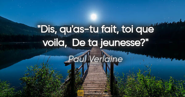 Paul Verlaine citation: "Dis, qu'as-tu fait, toi que voila,  De ta jeunesse?"