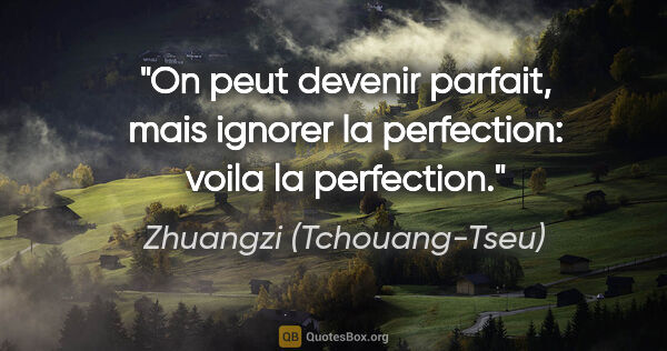 Zhuangzi (Tchouang-Tseu) citation: "On peut devenir parfait, mais ignorer la perfection: voila la..."