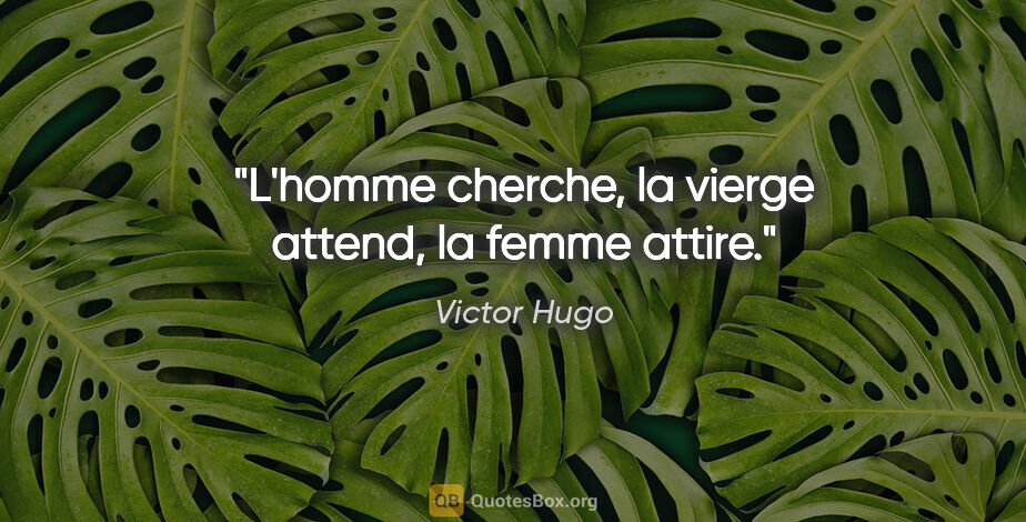 Victor Hugo citation: "L'homme cherche, la vierge attend, la femme attire."