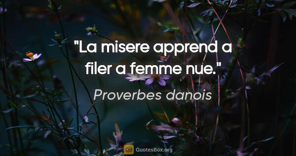 Proverbes danois citation: "La misere apprend a filer a femme nue."