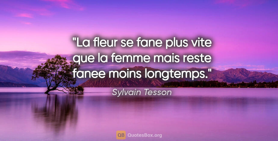Sylvain Tesson citation: "La fleur se fane plus vite que la femme mais reste fanee moins..."