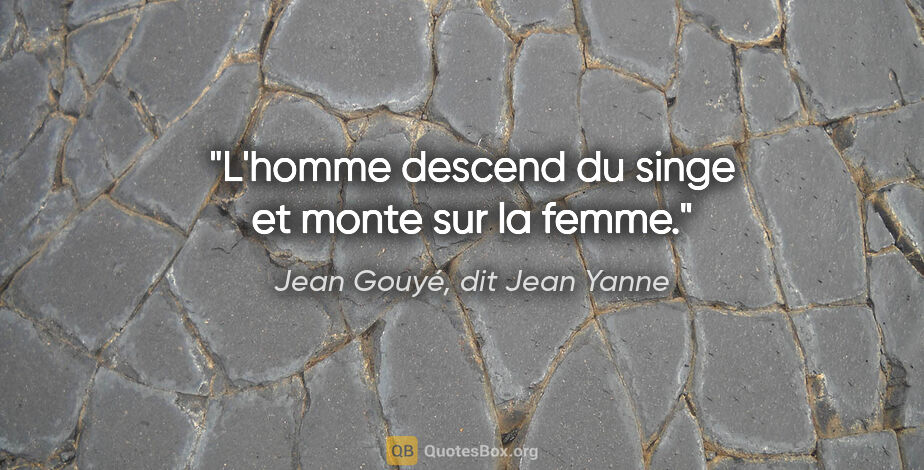 Jean Gouyé, dit Jean Yanne citation: "L'homme descend du singe et monte sur la femme."