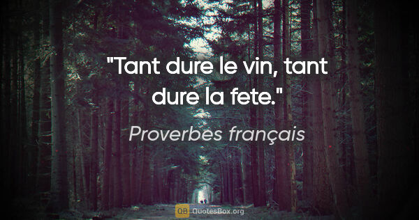 Proverbes français citation: "Tant dure le vin, tant dure la fete."