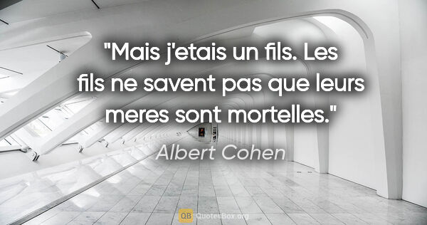 Albert Cohen citation: "Mais j'etais un fils. Les fils ne savent pas que leurs meres..."