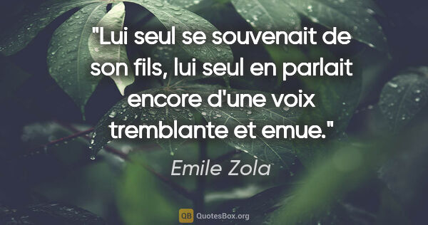 Emile Zola citation: "Lui seul se souvenait de son fils, lui seul en parlait encore..."