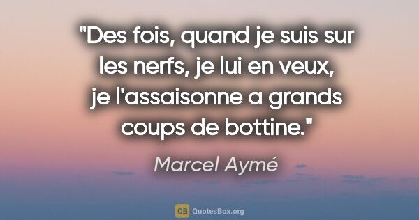 Marcel Aymé citation: "Des fois, quand je suis sur les nerfs, je lui en veux, je..."