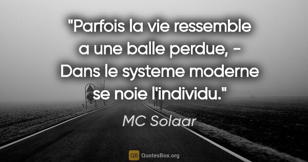 MC Solaar citation: "Parfois la vie ressemble a une balle perdue, - Dans le systeme..."