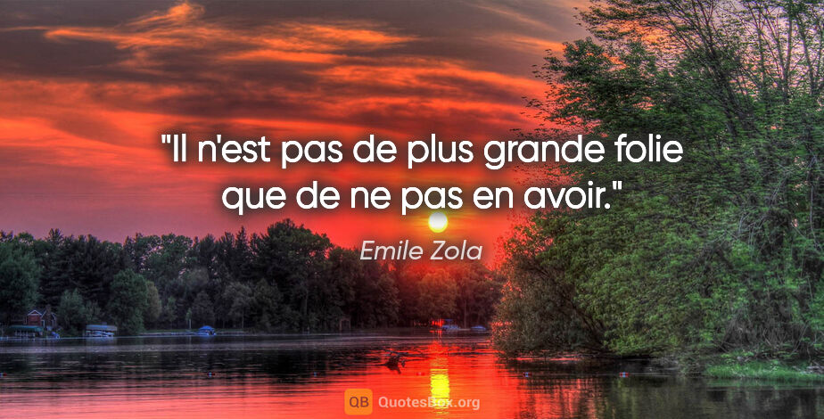 Emile Zola citation: "Il n'est pas de plus grande folie que de ne pas en avoir."