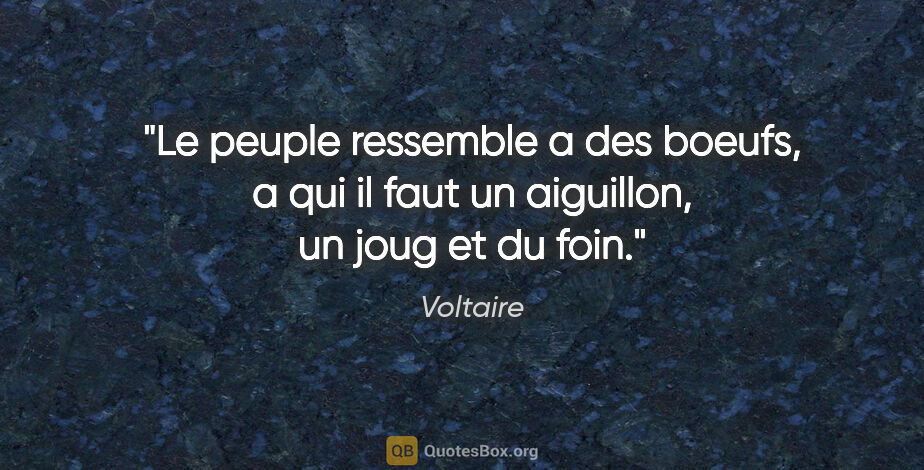 Voltaire citation: "Le peuple ressemble a des boeufs, a qui il faut un aiguillon,..."