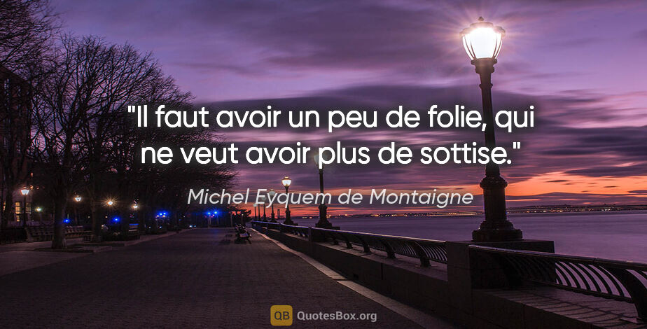Michel Eyquem de Montaigne citation: "Il faut avoir un peu de folie, qui ne veut avoir plus de sottise."